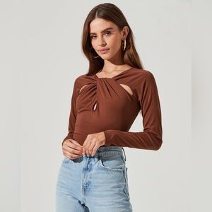 Astr the label brown twist front bodysuit